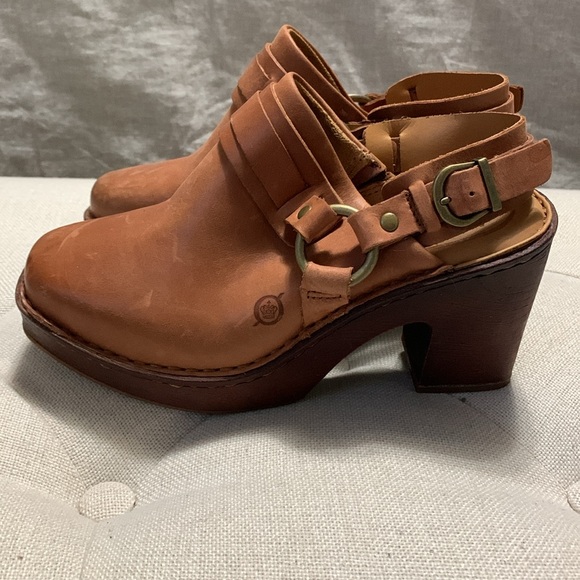 BORN Women’s Hudson’s Comfort Slingback Clogs Cognac SZ 8 Western Boho Academia - Picture 4 of 15